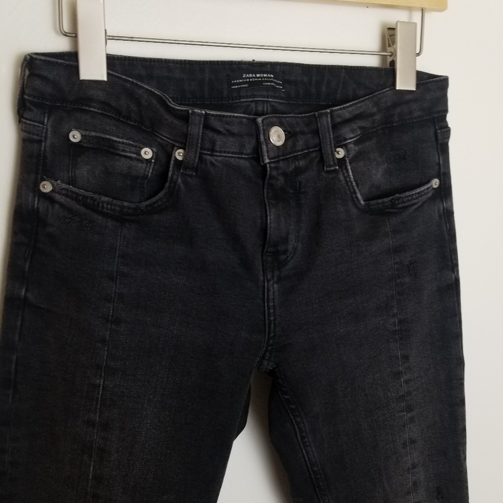Zara Woman Distressed Jeans Asymmetrical Hem Black - Picture 3 of 7